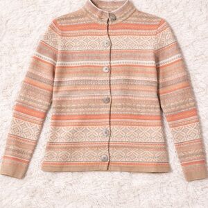 Madeline Fair Isle Nordic Beige Orange Button Cardigan M 19” PTP